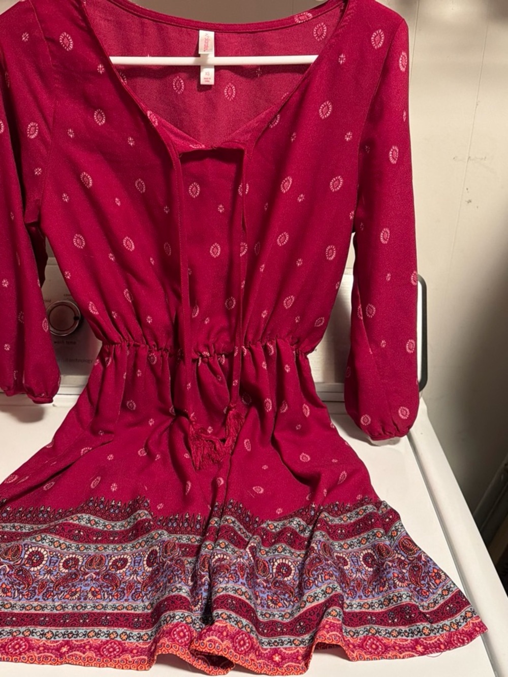 Xhilaration Magenta Long-Sleeve Tie-Front Boho Dress